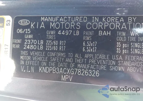 2016 Kia Sportage Lx z USA, uszkodzony, nr VIN KNDPB3ACXG7826326